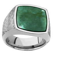 Large Cushion signet ring (18x18mm) in Titanium, with a Wide style band, a Washington Green Jade inlay.