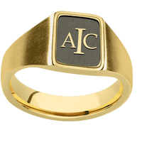 Small Rectangle signet ring (12x9mm) in 10K Yellow Gold, with a Wide style band and a Book Antiqua 3 Rev engraving.