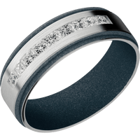14K White Gold + Satin , Satin Finish + Blue Titanium