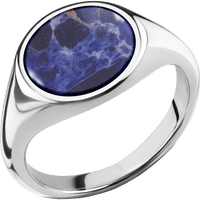 Medium Circle signet ring (14mm) in Cobalt Chrome, with a Thin style band, a Sodalite inlay.