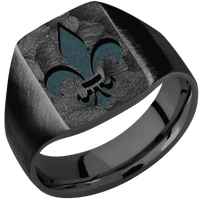Medium Rectangle signet ring (16x11.5mm) in Zirconium, with a Wide style band and a Fleur De Lis engraving.