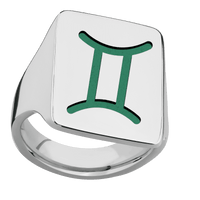 Extra Large Rectangle signet ring (24x17mm) in Titanium, with a Thin style band and a GEMINI engraving.