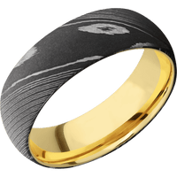 Damascus + Acid Finish + 14K Yellow Gold