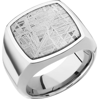 Large Cushion signet ring (18x18mm) in Palladium Silver, with a Wide style band, a Meteorite inlay.