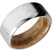 14K White Gold + Hammer , Polish Finish + Whiskey Barrel