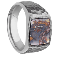 Medium Cushion signet ring (14x14mm) in Titanium, with a Wide style band, a Chrysocopper inlay.