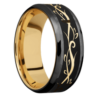 Zirconium + Hammer , Polish Finish + 10K Yellow Gold