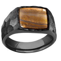 Medium Cushion signet ring (14x14mm) in Zirconium, with a Wide style band, a Tigers Eye inlay.
