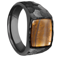 Medium Cushion signet ring (14x14mm) in Zirconium, with a Wide style band, a Tigers Eye inlay.