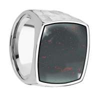 Extra Large Cushion signet ring (22x22mm) in Cobalt Chrome, with a Wide style band, a Blood Stone inlay.