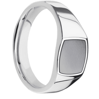 Small Cushion signet ring (10x10mm) in Palladium Silver, with a Wide style band, a Tantalum inlay.