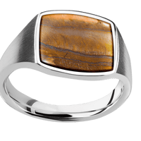 Medium Cushion signet ring (14x14mm) in Palladium Silver, with a Thin style band, a Tigers Eye inlay.