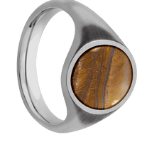 Medium Oval signet ring (16x13mm) in Titanium, with a Thin style band, a Tigers Eye inlay.