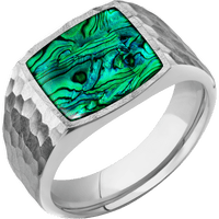 Medium Cushion signet ring (14x14mm) in Palladium Silver, with a Wide style band, a Green Abalone inlay.