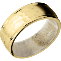 18K Yellow Gold + Hammer , Polish Finish + Antler