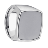 Extra Large Cushion signet ring (22x22mm) in Palladium Silver, with a Wide style band, a Tantalum inlay.