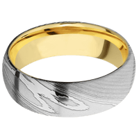 Damascus + Polish Finish + 14K Yellow Gold
