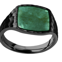Medium Cushion signet ring (14x14mm) in Zirconium, with a Thin style band, a Washington Green Jade inlay.