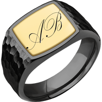 Medium Cushion signet ring (14x14mm) in Zirconium, with a Wide style band, a 18K Yellow Gold inlay and a Kunstler Script 2 engraving.
