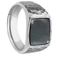 Medium Cushion signet ring (14x14mm) in Cobalt Chrome, with a Wide style band, a Blood Stone inlay.