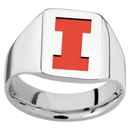 Medium Rectangle signet ring (16x11.5mm) in Cobalt Chrome, with a Wide style band and an Illinois Block I engraving.