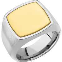 Large Cushion signet ring (18x18mm) in Titanium, with a Wide style band, a 14K Yellow Gold inlay.