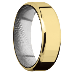 14K Yellow Gold + Polish , Polish Finish + Damascus