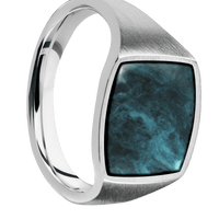 Medium Cushion signet ring (14x14mm) in Palladium Silver, with a Thin style band, a Washington Blue Jade inlay.