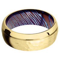 14K Yellow Gold + Hammer , Polish Finish + Titanium Damascus