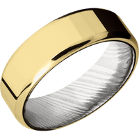 14K Yellow Gold + Polish , Polish Finish + Damascus