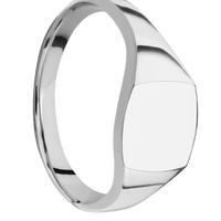 Small Cushion signet ring (10x10mm) in 18K White Gold, with a Thin style band.