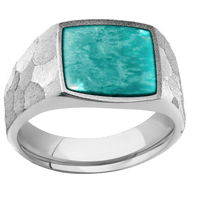 Medium Cushion signet ring (14x14mm) in Cobalt Chrome, with a Wide style band, an Amazonite inlay.