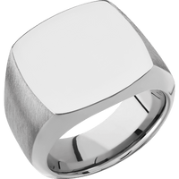 Large Cushion signet ring (18x18mm) in Titanium, with a Wide style band.