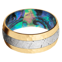 14K Yellow Gold + Hammer Finish + Abalone