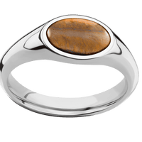 Small Horizontal Oval signet ring (12x9mm) in Palladium Silver, with a Wide style band, a Tigers Eye inlay.