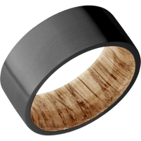 9mm wide Flat Black Titanium Ring with Bead Blast Finish / Natural Oak Sleeve