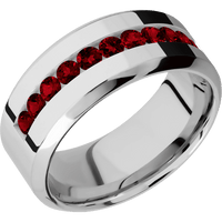 9mm wide High Bevel Platinum Ring with Polish Finish / Half Eternity Round .07 carat Dark Ruby Channel-Set Gemstones