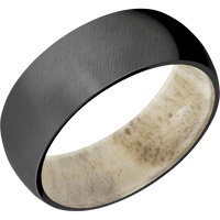 8mm wide Domed Black Zirconium Ring with Angle Satin Finish / Antler Sleeve