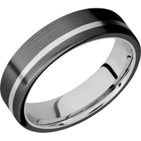 6mm wide Flat Black Zirconium Ring with Satin Finish / One 1mm Off Center 18k White Gold Inlay with Satin Finish / 18k White Gold Sleeve