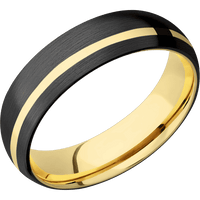 6mm wide Domed Black Zirconium Ring with Satin Finish / One 1mm Off Center 14k Yellow Gold Inlay with Polish Finish / 14k Yellow Gold Sleeve