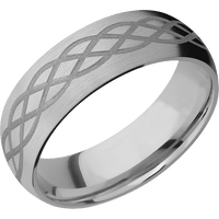 7mm wide Domed Titanium Ring with Satin Finish / Celtic 6 Design and Crushed Silver Cerakote Accents