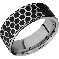 8mm wide Flat Titanium Ring with Polish Finish / Honeycomb Design and Black Cerakote Accents