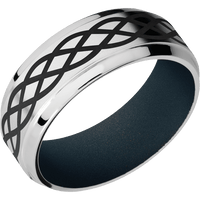 8mm wide Stepped Bevel Palladium Silver Ring with Bead Blast Finish / Celtic 6 Design and Black Cerakote Accents / Northern Lights Cerakote Sleeve