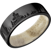 7mm wide Flat Black Titanium Ring with Angle Satin Finish / Trees Design / Antler Sleeve