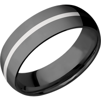 7mm wide Domed Black Titanium Ring with Polish Finish / One 1mm Centered Platinum Inlay with Polish Finish