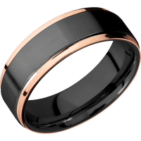 7mm wide Flat Grooved Edges Black Titanium Ring with Machine Finish / Two 1mm Edge 14k Rose Gold Inlay with Polish Finish