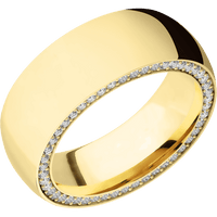 8mm wide Domed 18k Yellow Gold Ring with Polish Finish / Side Eternity Round .01 carat Standard Lab Grown Diamond Bead Channel-Set Gemstones