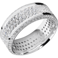 9mm wide High Bevel 14k White Gold Ring with Polish Finish / Bevel Eternity Round .01 carat Lab Grown Diamond Bead-Set Gemstones / 3 Row Eternity Round .015 carat Lab Grown Diamond Bead Channel-Set Gemstones