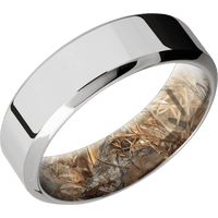 7mm wide High Bevel 10k White Gold Ring with Polish Finish / Kings Field Camo Sleeve