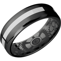 7mm wide Beveled Black Titanium Ring with Machine Finish / One 2mm Centered Palladium Silver Inlay with Polish Finish / None Interior Pattern